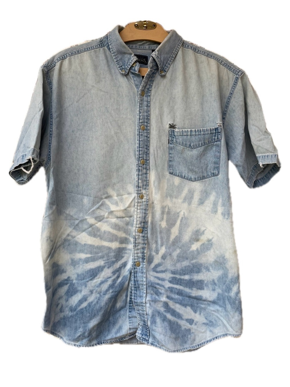 ♦️5/$15♦️ Basic Editions | Distressed Faded Tie Dye Bleached Button Down Shirt